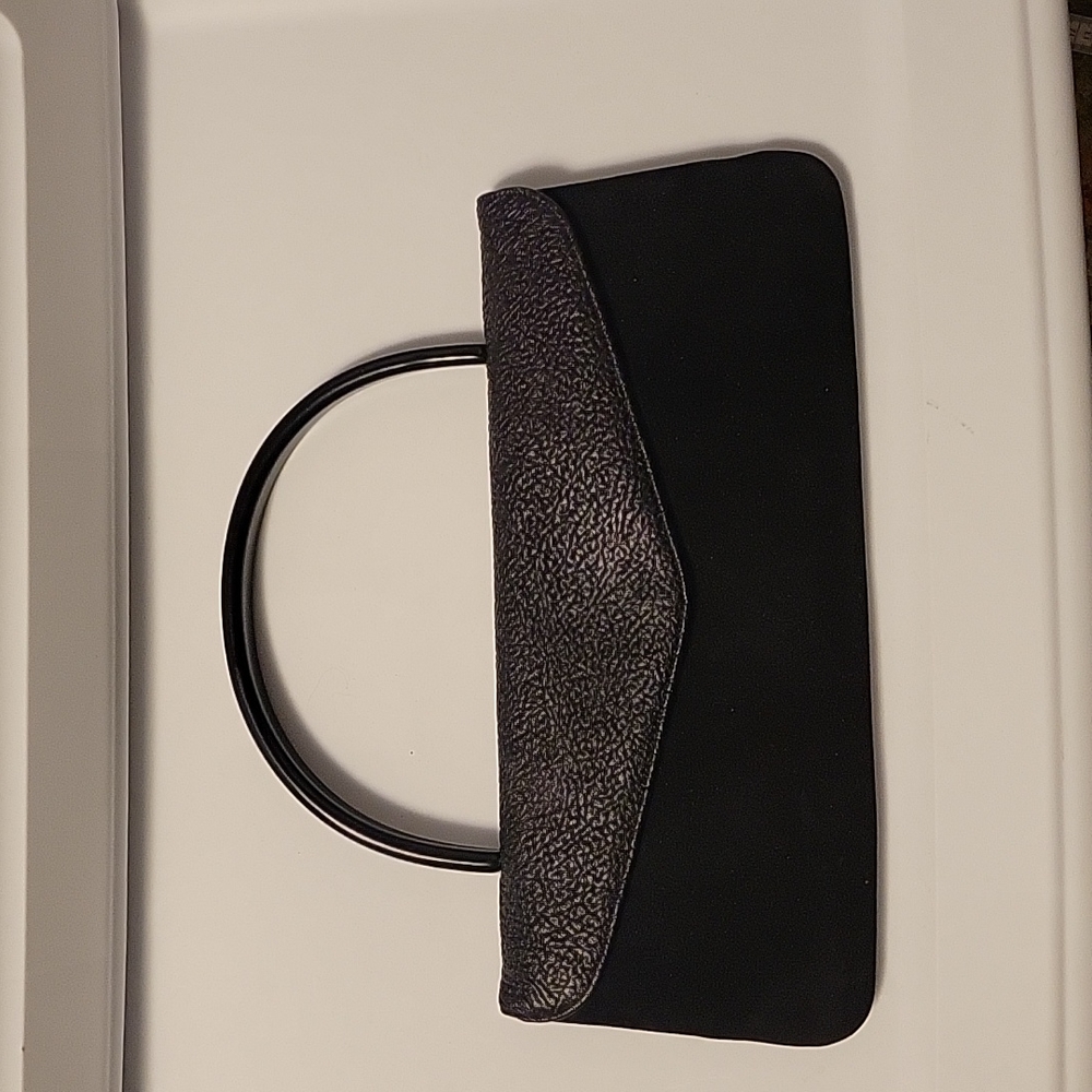 Vintage Miller Black Velvet Clutch with Faux? Leather and Lucite Handle
